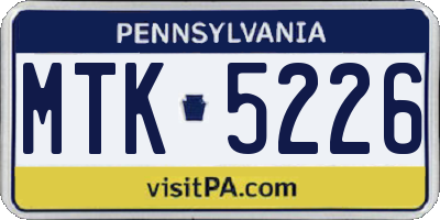 PA license plate MTK5226