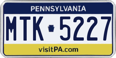 PA license plate MTK5227