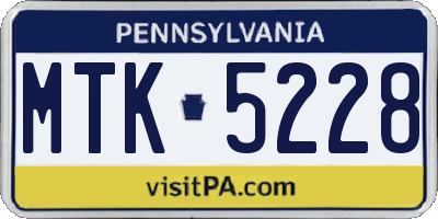 PA license plate MTK5228