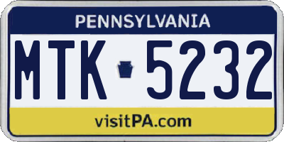 PA license plate MTK5232