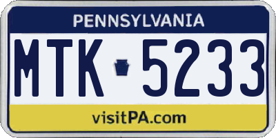 PA license plate MTK5233