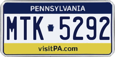 PA license plate MTK5292
