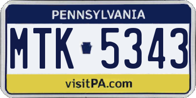 PA license plate MTK5343