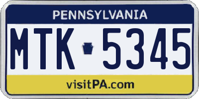 PA license plate MTK5345