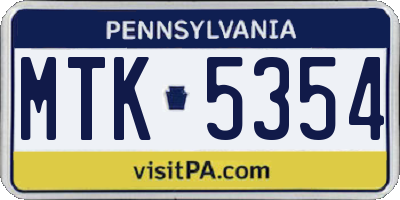 PA license plate MTK5354