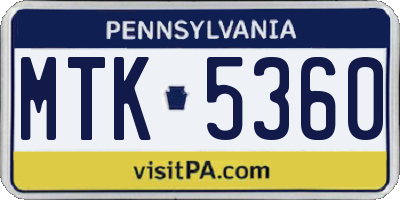 PA license plate MTK5360