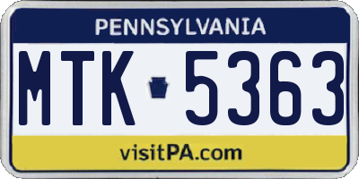 PA license plate MTK5363