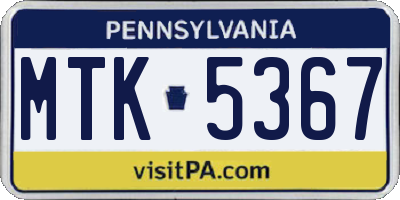 PA license plate MTK5367