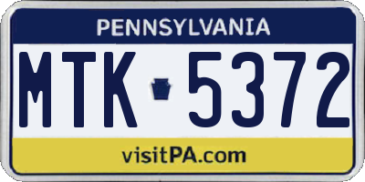 PA license plate MTK5372