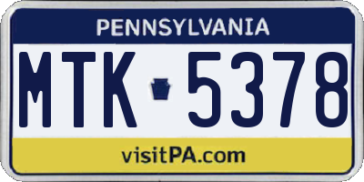 PA license plate MTK5378