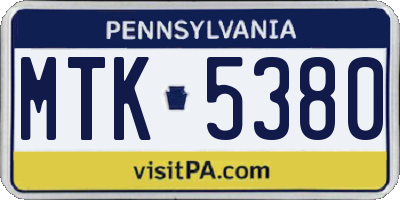 PA license plate MTK5380