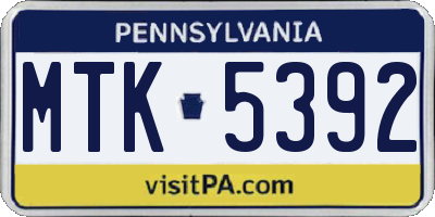 PA license plate MTK5392