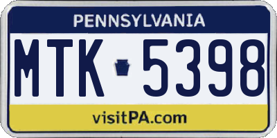 PA license plate MTK5398