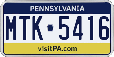 PA license plate MTK5416