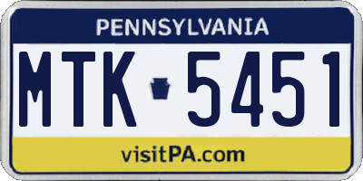 PA license plate MTK5451