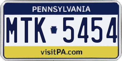 PA license plate MTK5454