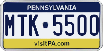 PA license plate MTK5500