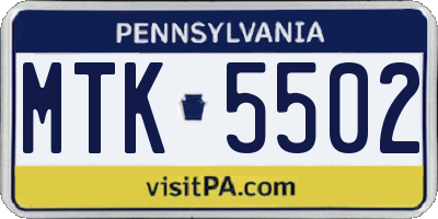 PA license plate MTK5502