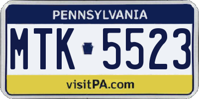 PA license plate MTK5523