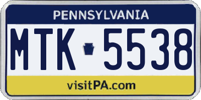 PA license plate MTK5538