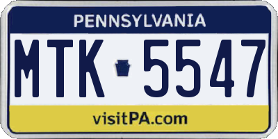 PA license plate MTK5547
