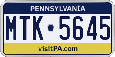 PA license plate MTK5645