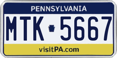 PA license plate MTK5667