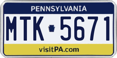 PA license plate MTK5671