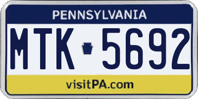 PA license plate MTK5692