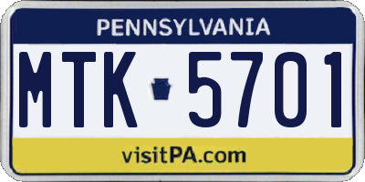 PA license plate MTK5701
