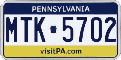 PA license plate MTK5702