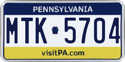 PA license plate MTK5704
