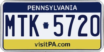 PA license plate MTK5720