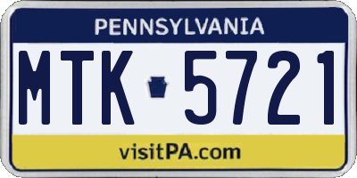 PA license plate MTK5721