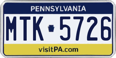 PA license plate MTK5726