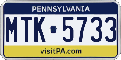 PA license plate MTK5733