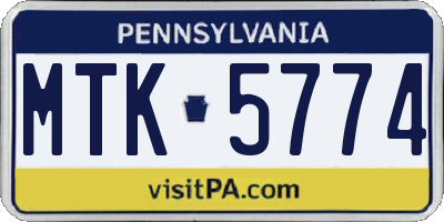 PA license plate MTK5774