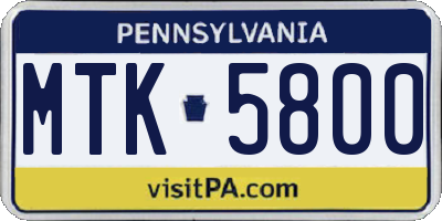 PA license plate MTK5800