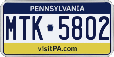 PA license plate MTK5802