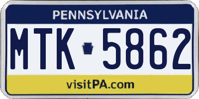 PA license plate MTK5862