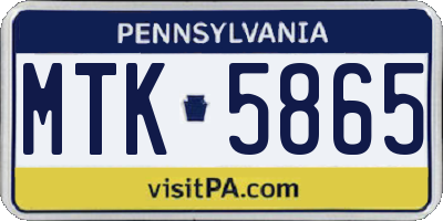 PA license plate MTK5865
