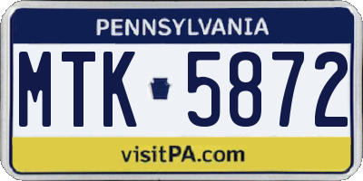 PA license plate MTK5872