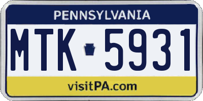 PA license plate MTK5931