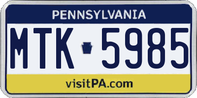 PA license plate MTK5985