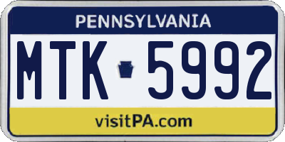 PA license plate MTK5992