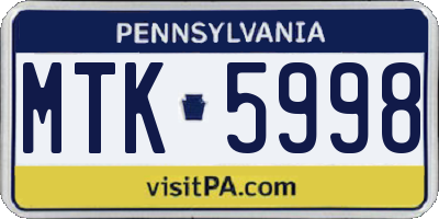 PA license plate MTK5998