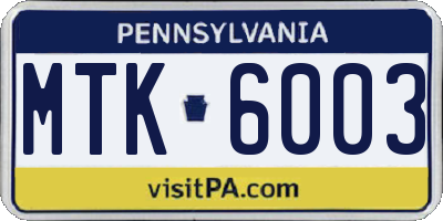 PA license plate MTK6003