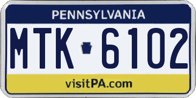 PA license plate MTK6102
