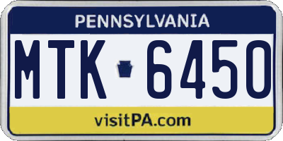 PA license plate MTK6450
