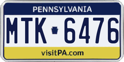 PA license plate MTK6476